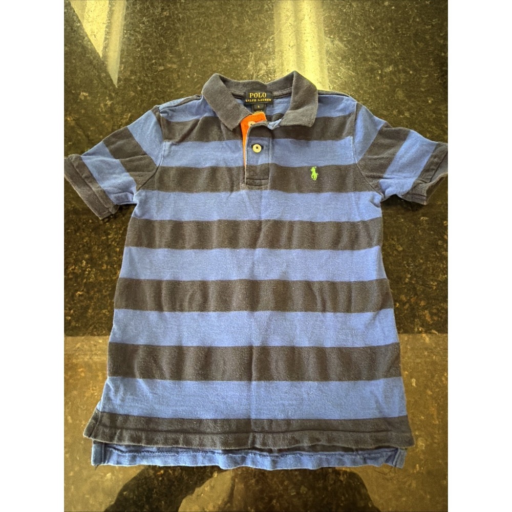 Ralph Lauren Polo Shirt Boys Sz 5 Navy Striped Preppy Pullover Green Horse